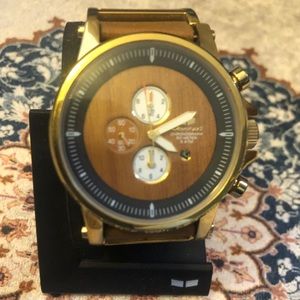 Vestal Plexi Leather Watch - Wood Grain/Gold